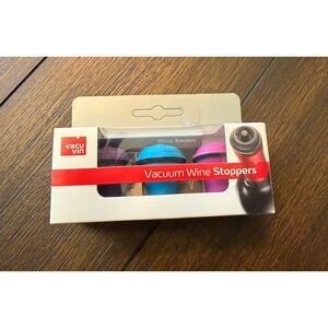 Vacu Vin Vacuum Wine Stoppers 3 Pack Multi Color Reusable Bottle Savers NEW